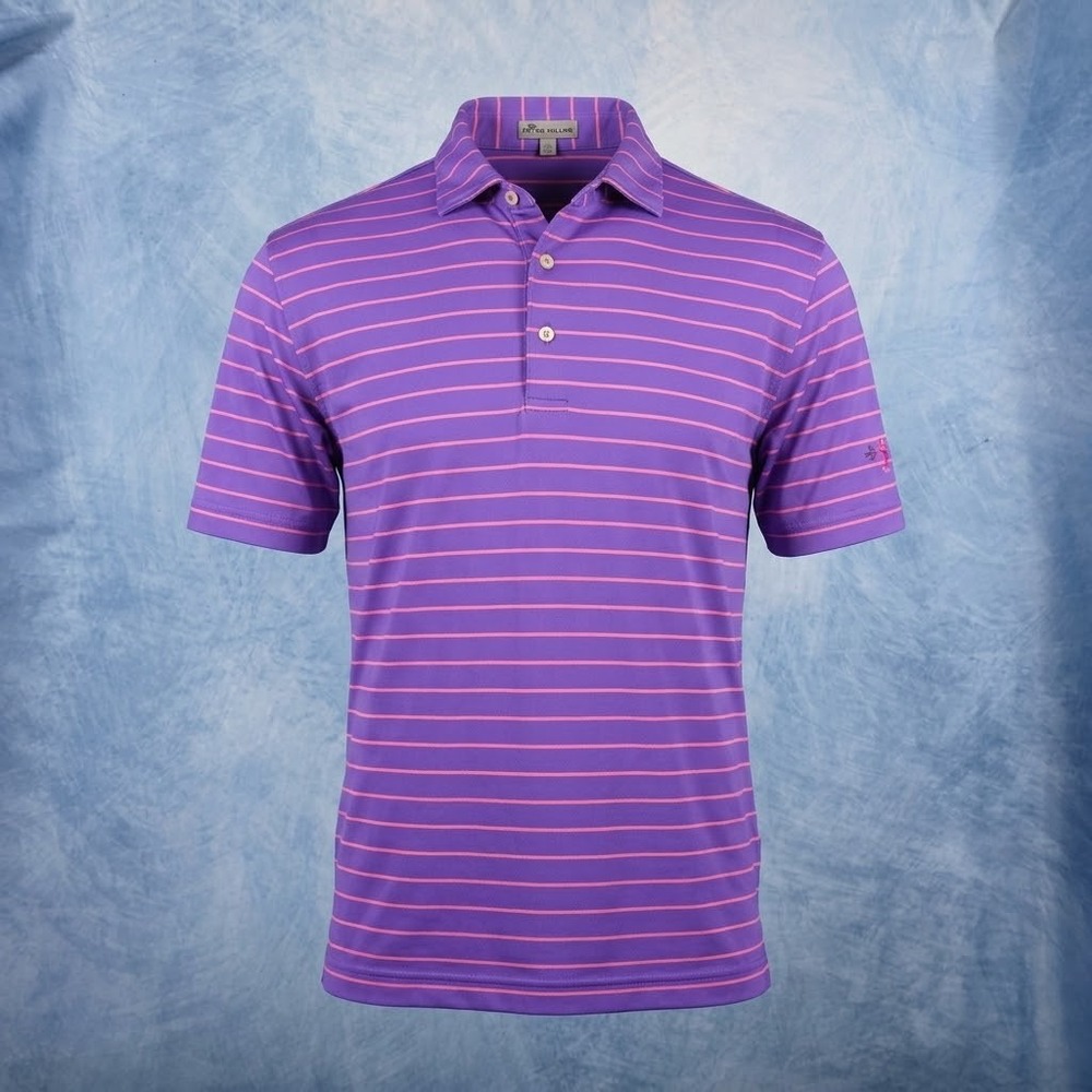Peter Millar Summer Comfort Mens Medium Purple Pink Striped Golf Polo Shirt